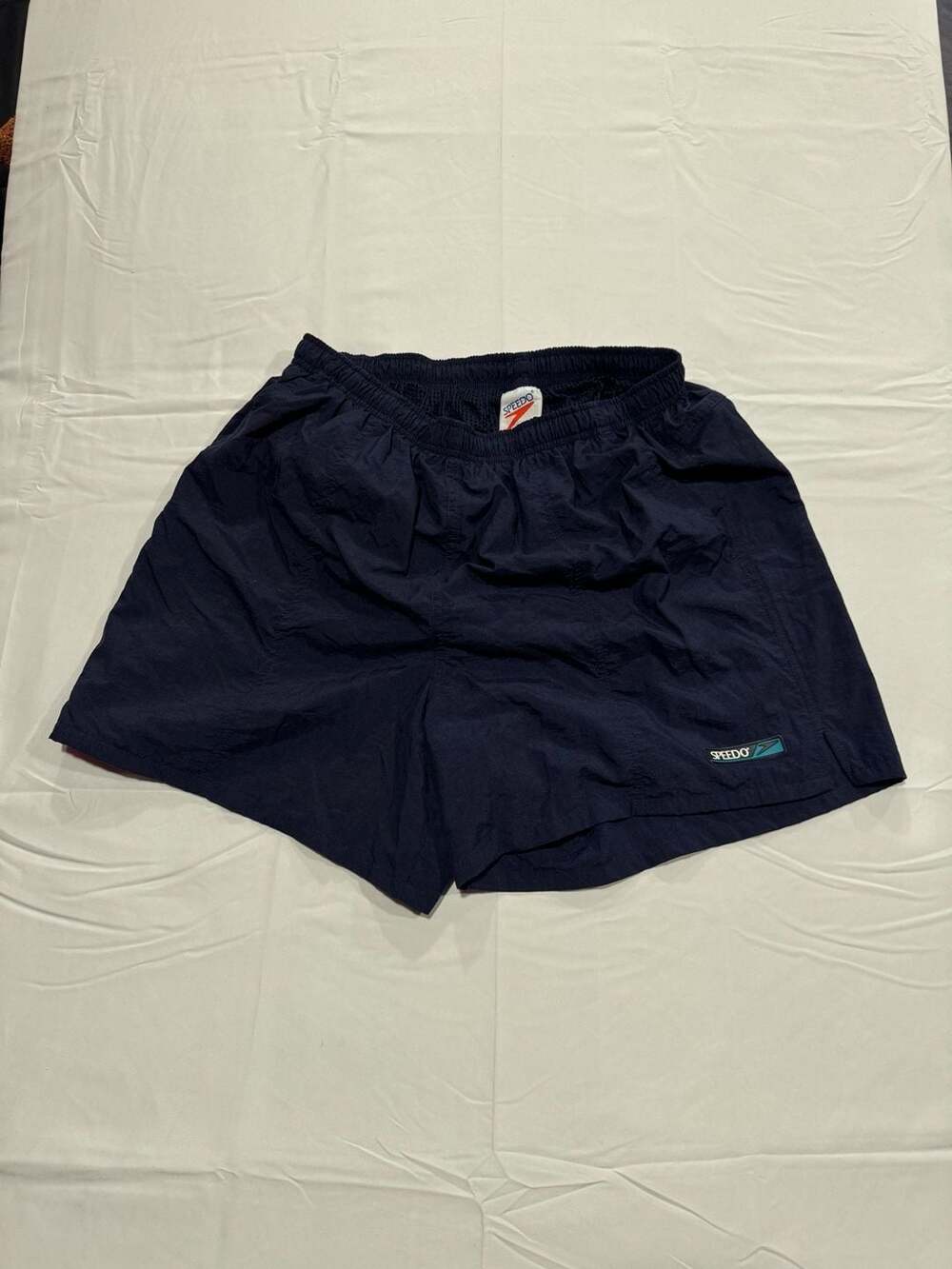 Vintage Y2K Speedo Nylon Athletic Swim Trunks Men's Size L Navy Blue